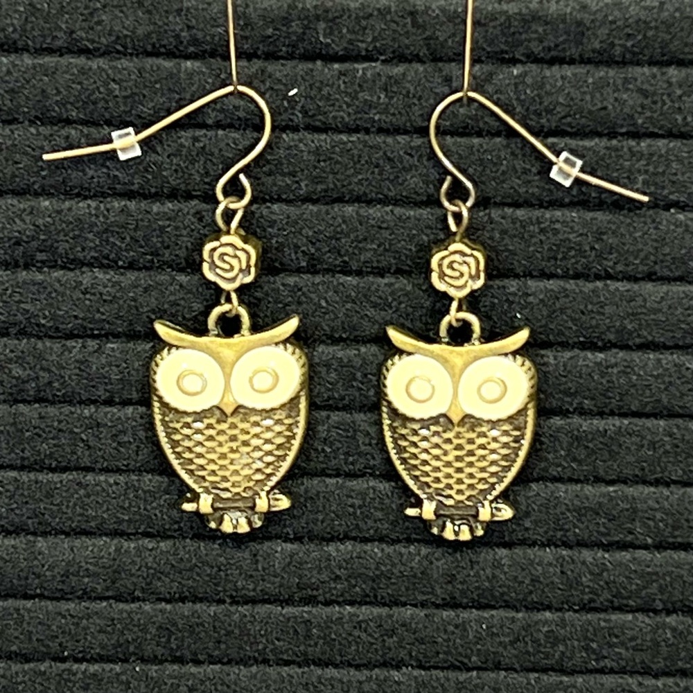 Owl Earrings Cute Brass-NEW